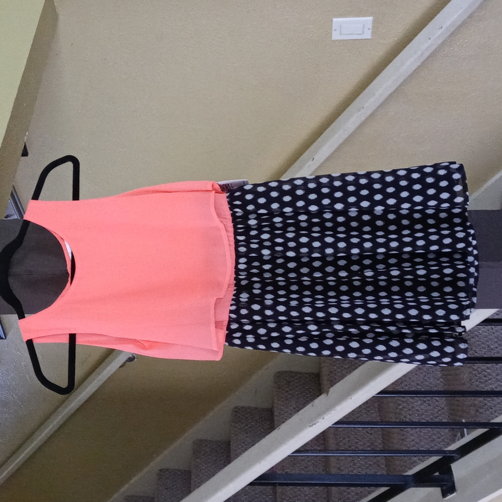 Emerald Sundae Black Polkadot/Neon Coral Mini Dress Women's Small NWT